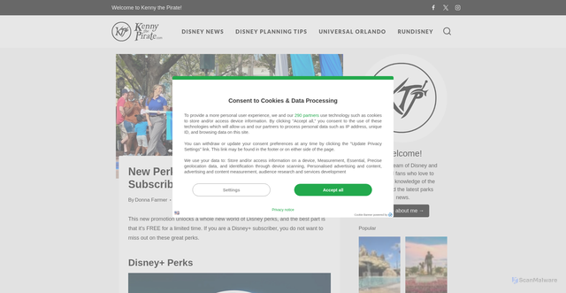 Security scan screenshot of https://www.kennythepirate.com/2025/12/01/new-perks-unlocked-for-disney-subscribers-2/