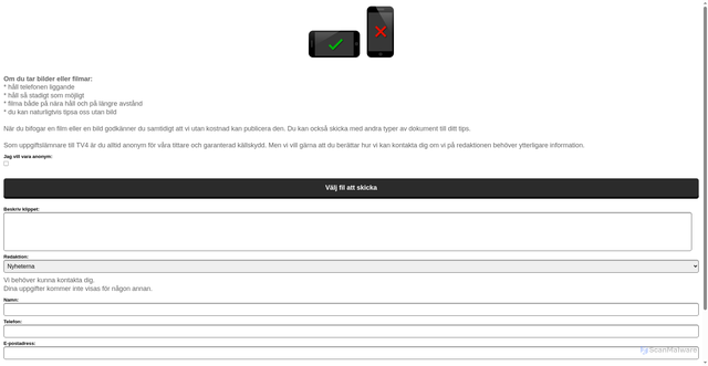 Security scan screenshot of https://tv4.23c.se/tips/campaign/tipsatv4/create/