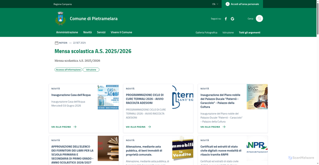 Security scan screenshot of https://www.comune.pietramelara.ce.it