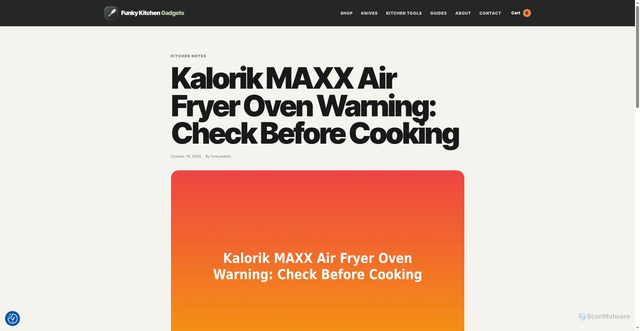Security scan screenshot of https://funkykitchengadgets.com/2026/10/16/kalorik-maxx-air-fryer-oven-safety-warning/