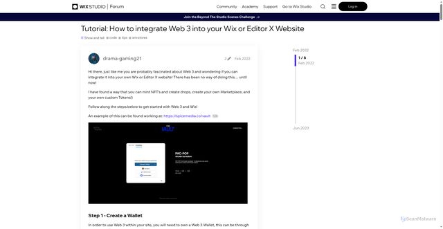 Security scan screenshot of https://forum.wixstudio.com/t/tutorial-how-to-integrate-web-3-into-your-wix-or-editor-x-website/6164