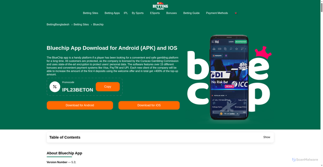 Security scan screenshot of https://bettingbangladesh.net/betting-sites/bluechip-review/