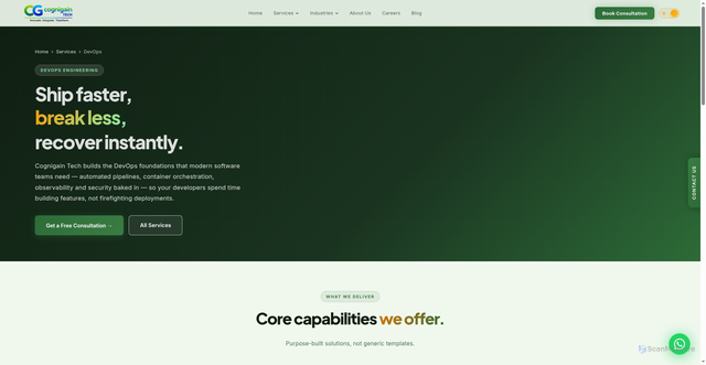 Security scan screenshot of https://cognigaintech-v91.pages.dev/service-devops