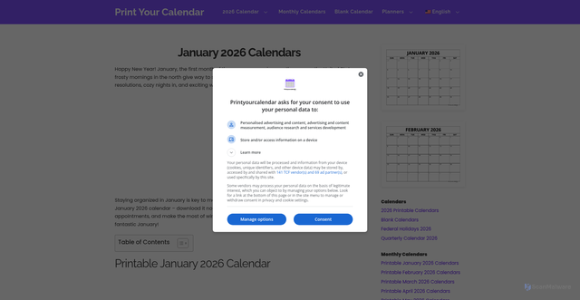 Security scan screenshot of https://printyourcalendar.com/january-calendar/
