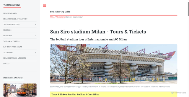 Security scan screenshot of https://milantips.com/san_siro_stadium.html