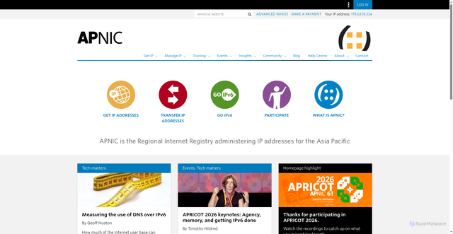 Security scan screenshot of https://apnic.net