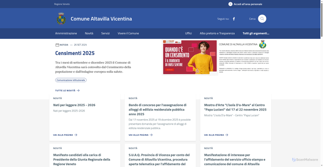 Security scan screenshot of https://comune.altavillavicentina.vi.it/