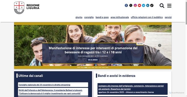 Security scan screenshot of https://www.regione.liguria.it/
