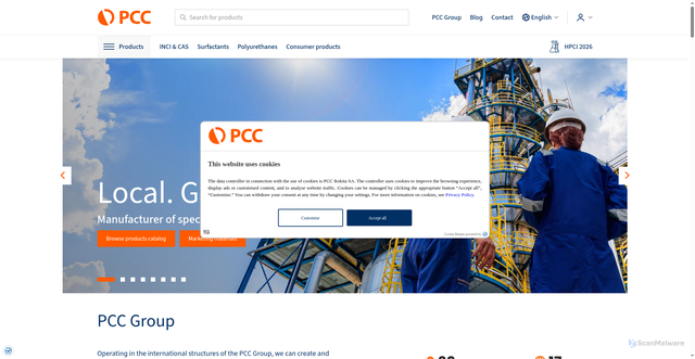 Security scan screenshot of https://products.pcc.eu