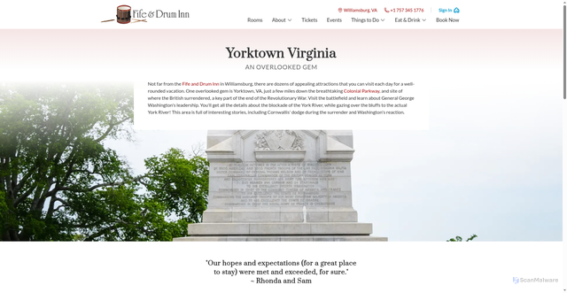 Security scan screenshot of https://fifeanddruminn.com/locals-guides/yorktown