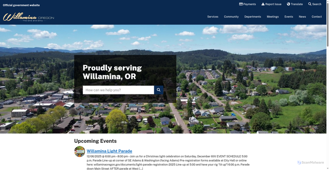 Security scan screenshot of https://www.willaminaoregon.gov/