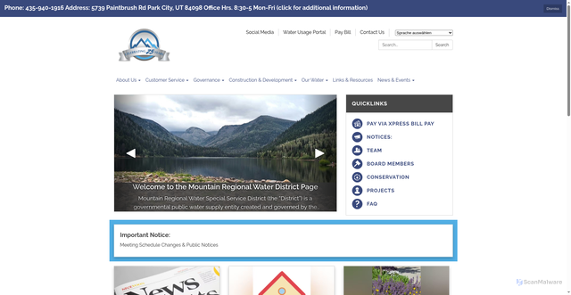 Security scan screenshot of https://www.mtnregionalwaterutah.gov/
