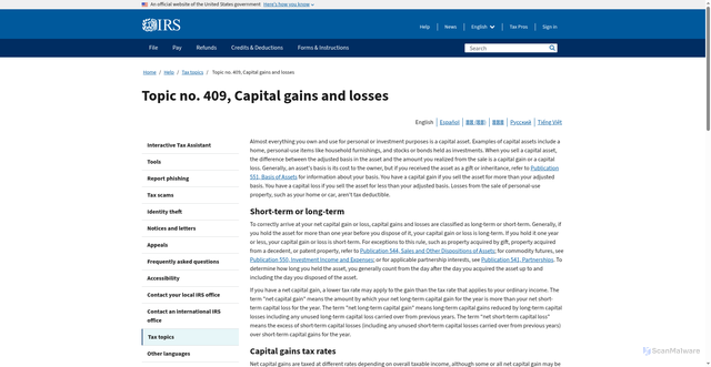 Security scan screenshot of https://www.irs.gov/taxtopics/tc409