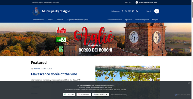 Security scan screenshot of https://www.comune.aglie.to.it