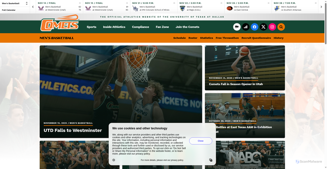 Security scan screenshot of https://utdcomets.com/sports/mens-basketball