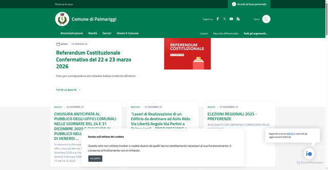 Security scan screenshot of https://www.comune.palmariggi.le.it/