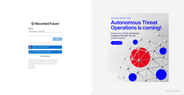 Security scan screenshot of https://app.recordedfuture.com/