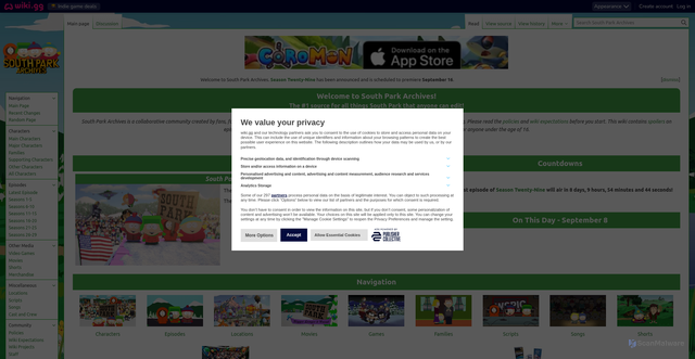 Security scan screenshot of https://southpark.wiki.gg/