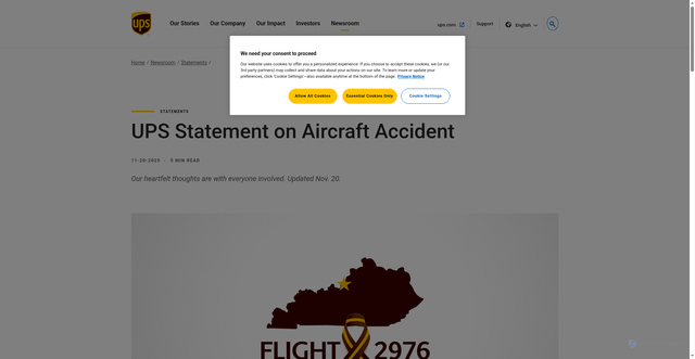 Security scan screenshot of https://about.ups.com/us/en/newsroom/statements/ups-statement-on-aircraft-accident.html