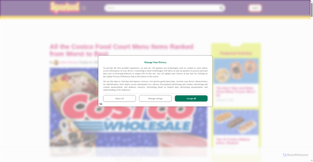 Security scan screenshot of https://sporked.com/article/costco-food-court-food-ranked/
