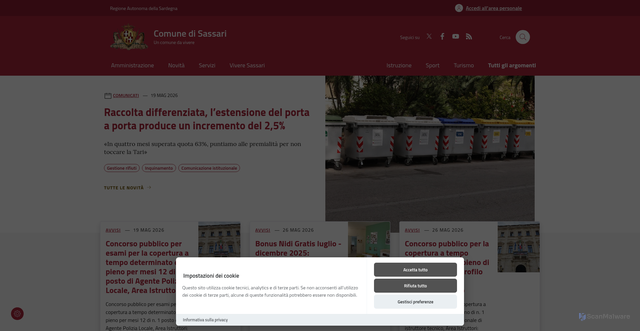 Security scan screenshot of https://www.comune.sassari.it