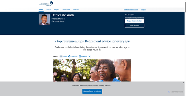 Security scan screenshot of https://www.ameripriseadvisors.com/daniel.j.mcgrath/insights/7-top-retirement-tips/
