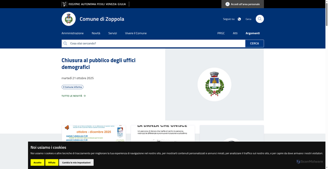 Security scan screenshot of https://www.comune.zoppola.pn.it/