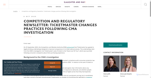 Security scan screenshot of https://www.slaughterandmay.com/insights/new-insights/competition-and-regulatory-newsletter-ticketmaster-changes-practices-following-cma-investigation/
