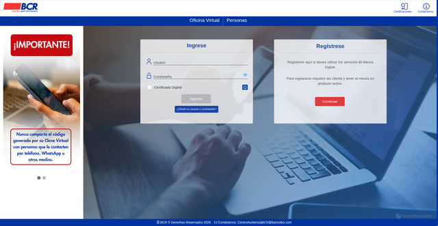 Security scan screenshot of https://personas.bancobcr.com