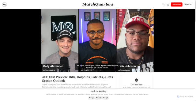 Security scan screenshot of https://www.matchquarters.com/p/afc-east-preview-bills-dolphins-patriots-jets