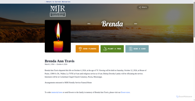 Security scan screenshot of https://www.mjrfuneralhome.com/obituaries/brenda-travis