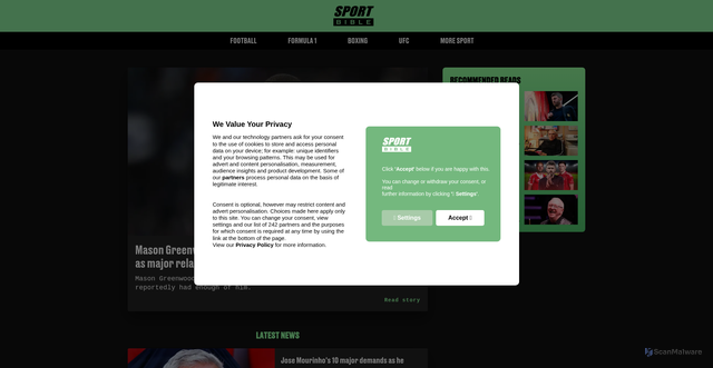 Security scan screenshot of https://www.sportbible.com