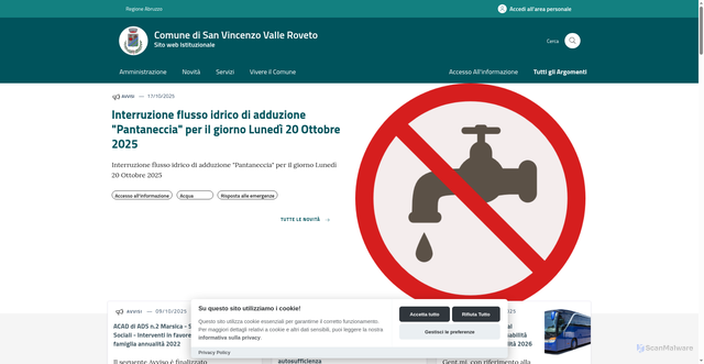 Security scan screenshot of https://www.comune.sanvincenzovalleroveto.aq.it/