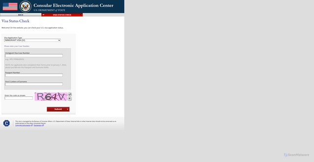 Security scan screenshot of https://ceac.state.gov/ceacstattracker/status.aspx