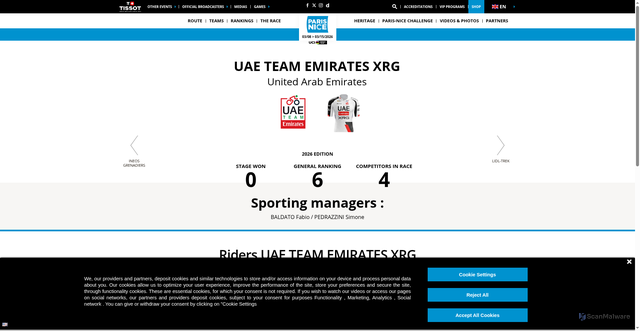 Security scan screenshot of https://www.paris-nice.fr/en/team/UAD/uae-team-emirates-xrg