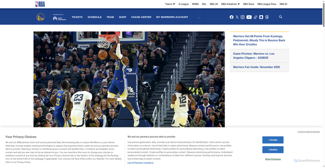 Security scan screenshot of https://warriors.com/news/gameday-recap-20251027