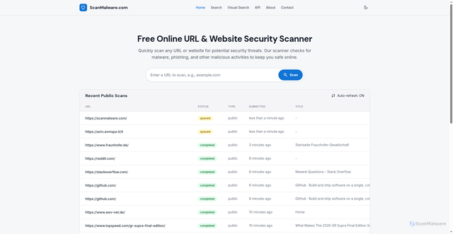Security scan screenshot of https://scanmalware.com/