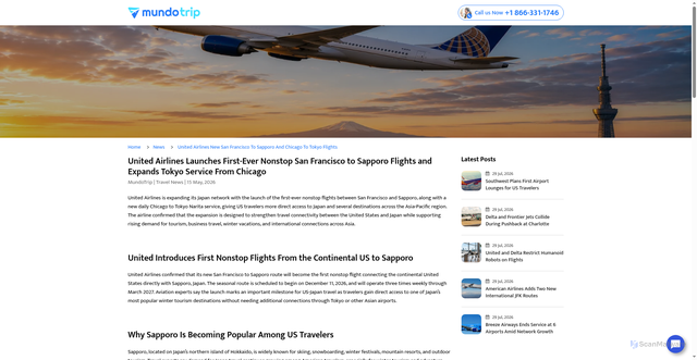 Security scan screenshot of https://www.mundotrip.com/en-us/news/united-airlines-new-san-francisco-to-sapporo-and-chicago-to-tokyo-flights