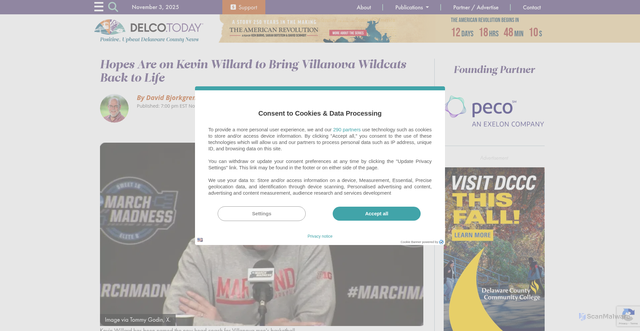 Security scan screenshot of https://delco.today/2025/11/kevin-willard-villanova-wildcats/