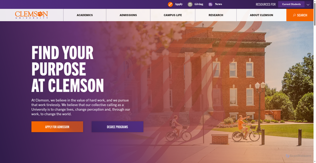 Security scan screenshot of https://www.clemson.edu/