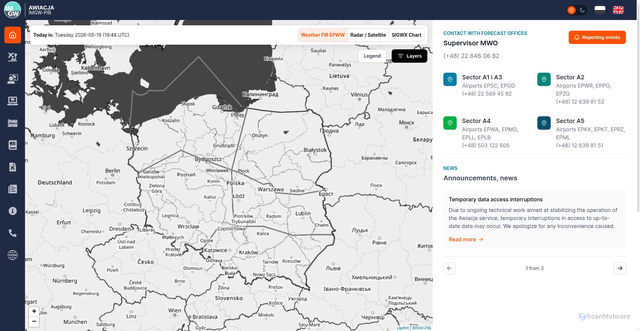 Security scan screenshot of https://awiacja.imgw.pl/