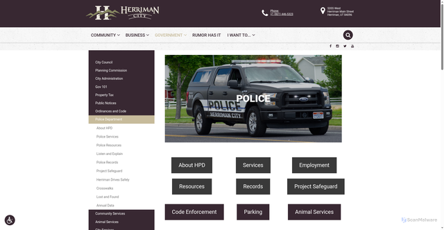 Security scan screenshot of https://www.herriman.gov/police/