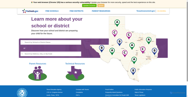Security scan screenshot of https://txschools.gov/