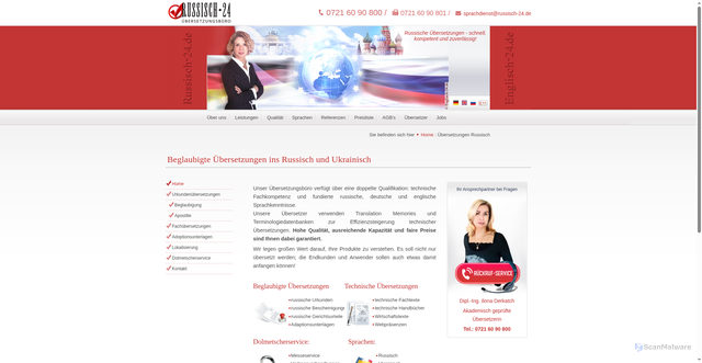 Security scan screenshot of https://russisch-24.de