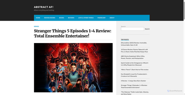 Security scan screenshot of https://abstractaf.in/stranger-things-season-5-review/