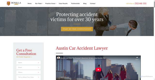 Security scan screenshot of https://www.bonillainjurylaw.com/practice-areas/austin-car-accident-lawyer/