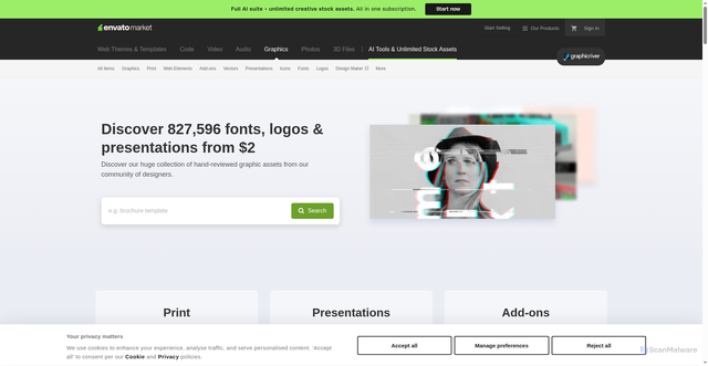 Security scan screenshot of https://graphicriver.net/