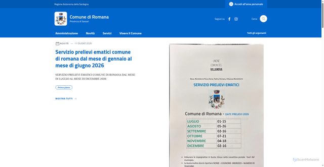 Security scan screenshot of https://www.comune.romana.ss.it