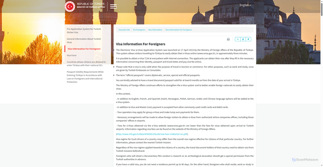 Security scan screenshot of https://www.mfa.gov.tr/visa-information-for-foreigners.en.mfa