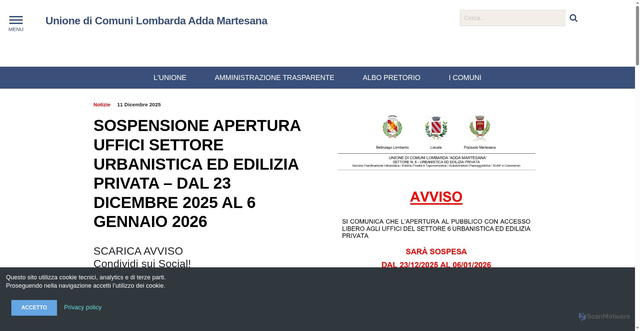 Security scan screenshot of https://unioneaddamartesana.it/